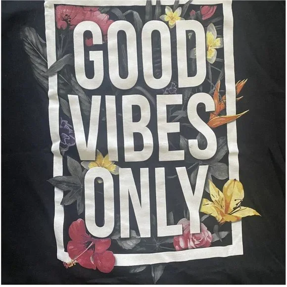 ODM Good Vibes Only Graphic Print Short Sleeve T-Shirt Size L NEW W/TAGS - Picture 2 of 4